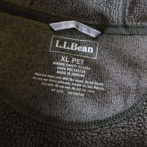 L.L. Bean Black Olive Long Sweater fleece zipper hoodie Petite XL - Picture 6 of 13